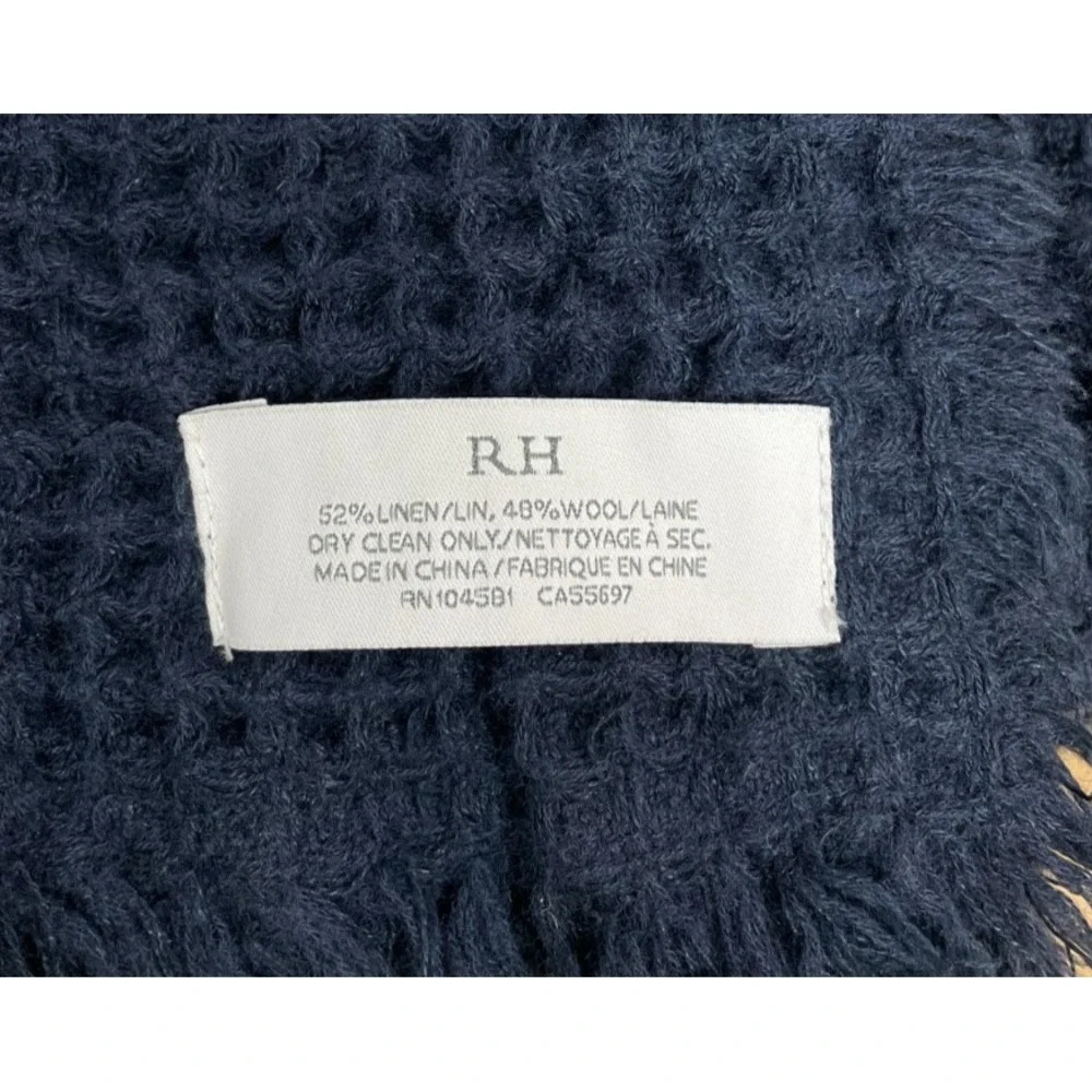 Restoration Hardware Linen Wool Waffle Weave Throw Blanket Navy Blue 98x88